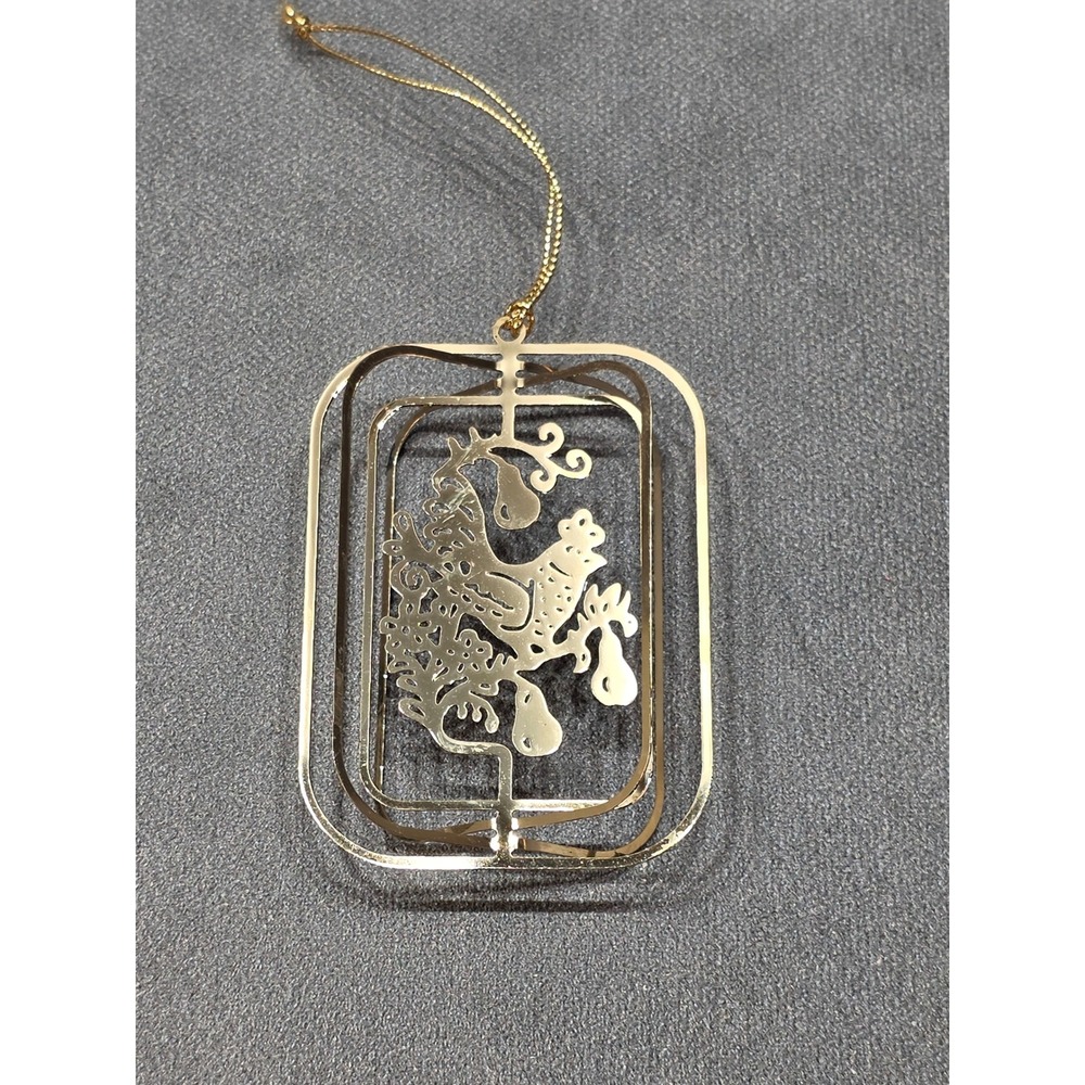 Vintage 24K Gold Plated Solid Brass Partridge in a Pear Tree 3D Ornament NIB